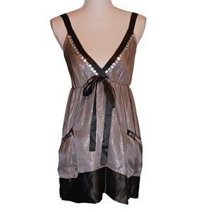 NEW Hale Bob Silk Sleeveless Embellished Mini Dress Gray Size S Babydoll Fairy